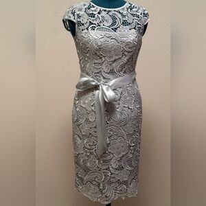 Adrianna Papell Silver(light Green) Lace Midi Dress